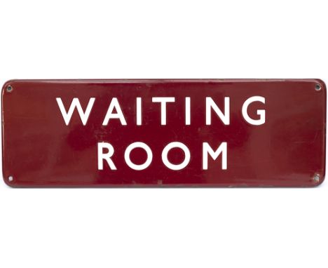 BR(M) FF enamel doorplate WAITING ROOM. In very good condition with some minor edge, measures 18in x 6in. 