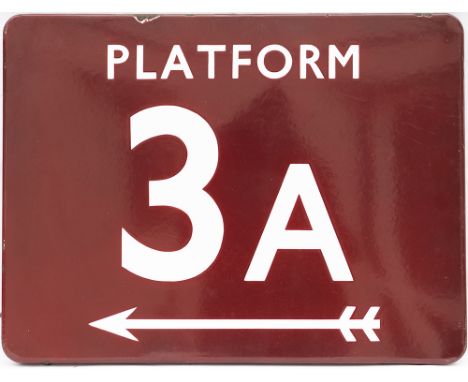 BR(M) FF enamel railway station sign PLATFORM 3A with left facing arrow. In very good condition with minor edge chipping, mea