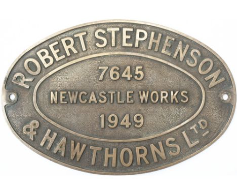 Worksplate ROBERT STEPHENSON &amp; HAWTHORNS LTD NEWCASTLE WORKS 7645 1949 ex 0-4-0 ST delivered new to Corrall &amp; Co Hamw