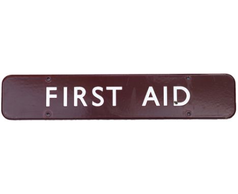BR(M) FF enamel doorplate FIRST AID. In very good condition with one minor face chip, measures 18in x 3.5in. A superb doorpla