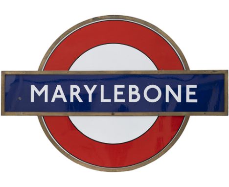 London Underground enamel target/bullseye sign MARYLEBONE. In very good condition with a couple of minor face chips in origin
