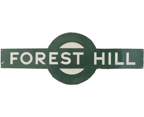 Southern Railway enamel target station sign FOREST HILL from the former London Brighton &amp; South Coast and South Eastern a