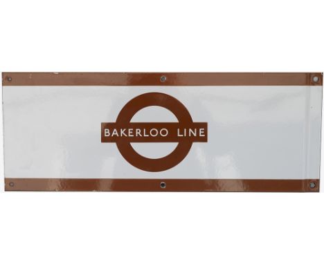 London Underground enamel station frieze sign BAKERLOO LINE. In very good condition with minor edge chipping, measures 24in x