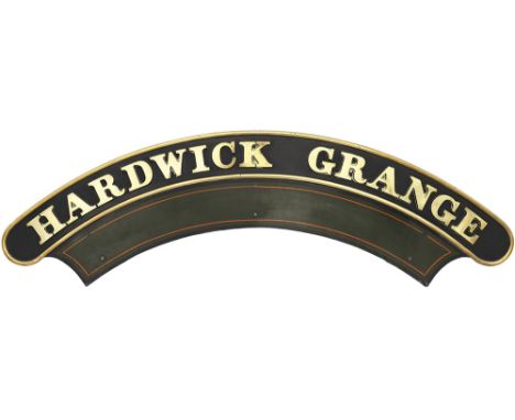 Nameplate HARDWICK GRANGE ex GWR Collett Grange Class 4-6-0 built at Swindon in 1936 as order number 308 and numbered 6818. A