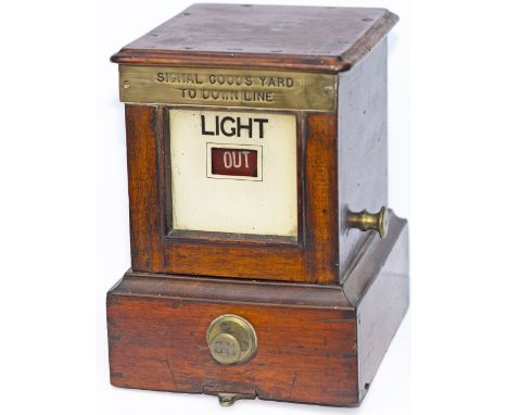 Midland Railway mahogany cased signal Light Repeater stamped MRCo 1894 in the top and brass plated SIGNAL GOODS YARD TO DOWN 