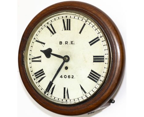 Great Eastern Railway 12 inch teak cased fusee railway clock manufactured for the Great Eastern Railway circa 1870–1880. The 