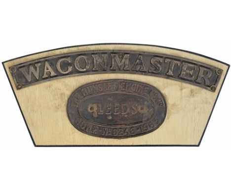 Worksplate THE HUNSLET ENGINE CO LTD LEEDS HE 90HP NO. 6246 1963 together with its WAGONMASTER loco type plate from BORD Na M