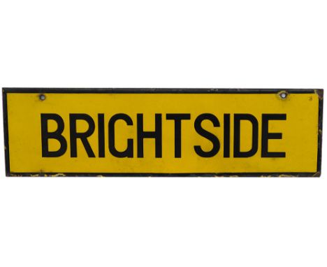 LMS enamel lamp tablet BRIGHTSIDE from the former Midland Railway station between Sheffield and Rotherham Masborough. In very