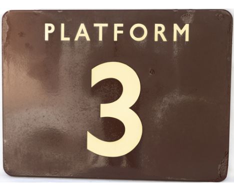 BR(W) FF enamel railway station sign PLATFORM 3. In good condition with some minor face chip repairs and loss of shine. Measu