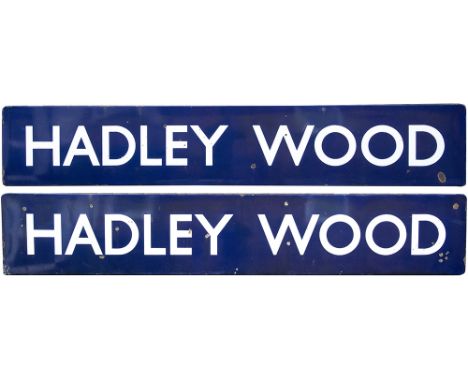 BR(E) FF enamel Railway Station running in board HADLEY WOOD from teh former Great Northern Railway Station between New Barne