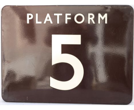 BR(W) FF enamel railway station sign PLATFORM 5. In very good condition with some minor face chips. Measures 24in x 18in. 