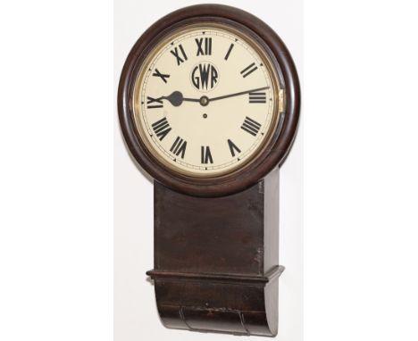 Great Western Railway 12 inch mahogany cased drop dial trunk fusee railway clock supplied to the GWR circa 1900 by Kay's Worc