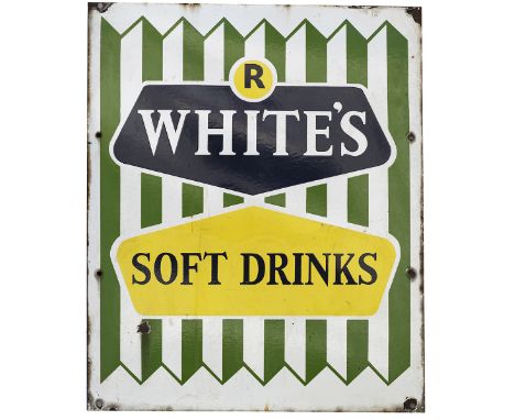 Advertising enamel sign R. WHITES SOFT DRINKS. In very good condition measures 20.5in x 25in. 