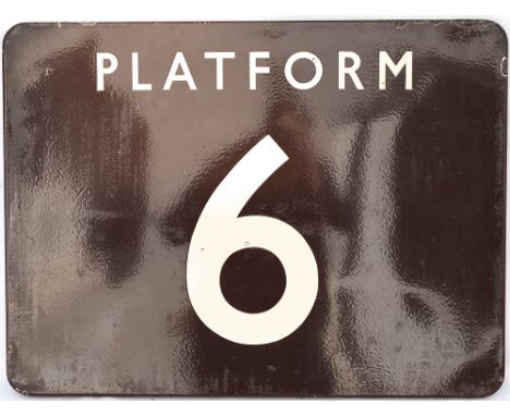 BR(W) FF enamel railway station sign PLATFORM 6. In very good condition with some minor face chips. Measures 24in x 18in. 