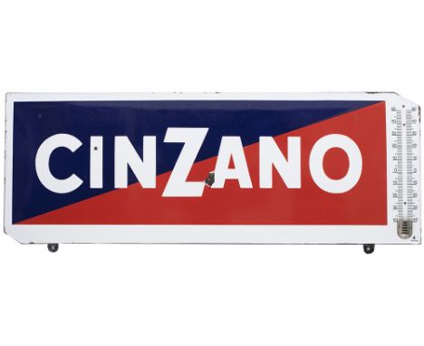 Advertising enamel sign CINZANO. In very good condition with a couple of face chips and missing the thermometer, measures 31.