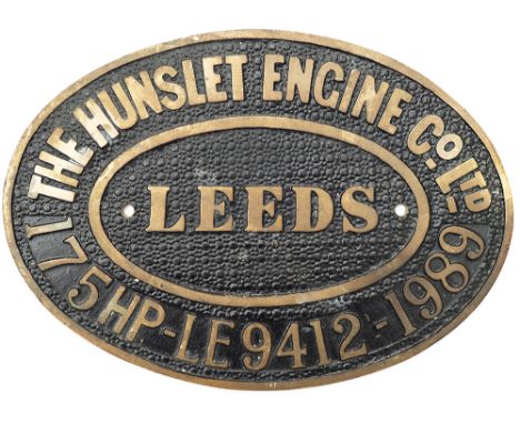 Worksplate THE HUNSLET ENGINE CO LTD LEEDS 175HP No LE 9412 1988. Ex 20 tonne 900mm gauge battery rack adhesion 0-4-0 locomot