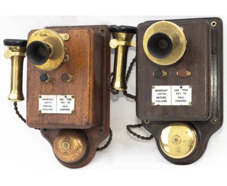 A Pair of Southern Railway signalbox telephones complete with enamel plates, bells, ear and mouth pieces. Both in very good e