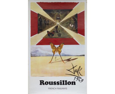 Poster SNCF ROUSSILLON by Salvador Dali issued in 1970. Metric Double Royal 620mm x 990mm. In very good condition with minor 