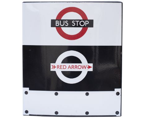London Transport enamel bus stop sign with BUS STOP in roundel and RED ARROW underneath. Double sided both sides in excellent