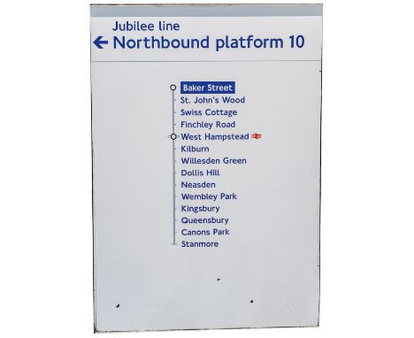 London Underground enamel map sign JUBILEE LINE NORTHBOUND PLATFORM 10 shows the line from Baker Street to Stanmore. In very 