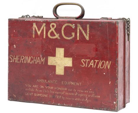Midland &amp; Great Northern Railway First Aid Box sign written M&amp;GN SHERINGHAM STATION. In very good condition measures 