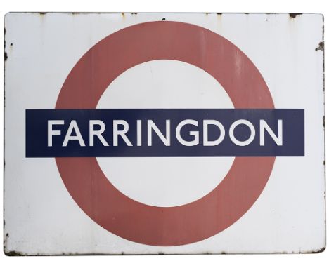London Underground FF enamel target/bullseye sign FARINGDON. In good condition with face and edge chipping. Measures 60in x 4