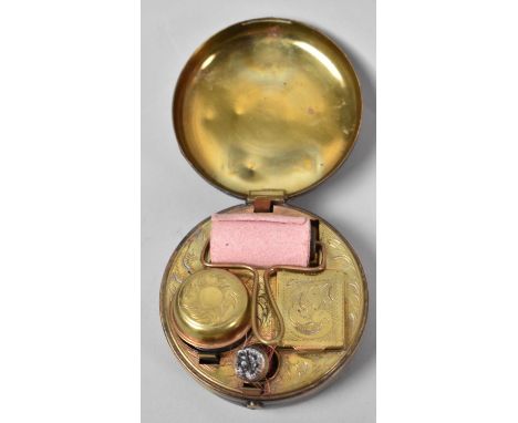 A 19th Century German Travelling Writing Set of Circular Form with Hinged Lid to Fitted Interior with Lidded Stamp Holder, Li