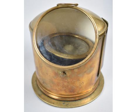 A Vintage Marine Gimballed Compass Set in Brass Binnacle, 24cm High 