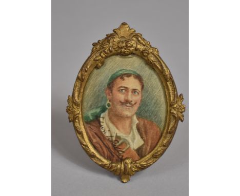 A Hand Painted Miniature Portrait of a Gypsy in Gilt Metal Frame, Signed Weller, Easel Back, 8.5cm High 