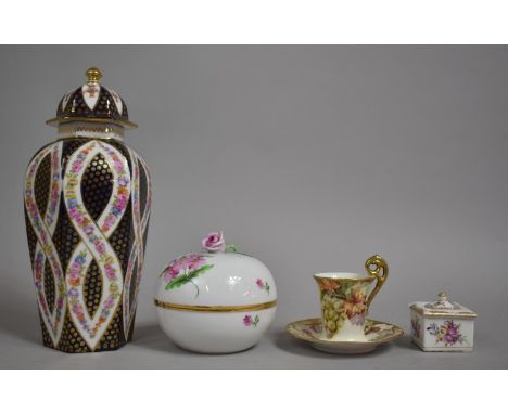 A Collection of Various Continental Porcelain to comprise Early Inkwell of Square Form Decorated with Handpainted Floral Desi