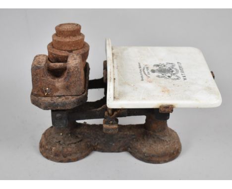 A Set of Late 19th/Early 20th Century Kitchen Scales with Ceramic Plate Having Royal Warrant and Inscribed W&amp;T Avery Ltd,