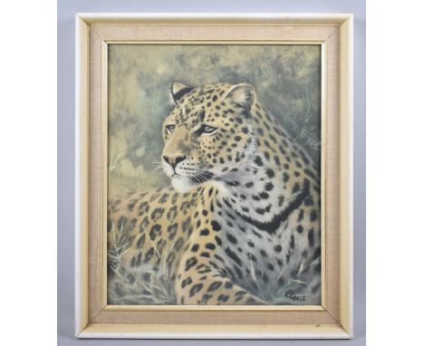 A Framed Print of a Leopard, Signed Rena, 41x34cm 