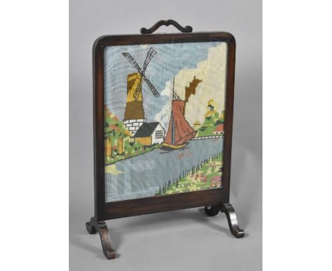 An Edwardian Oak Framed Tapestry Fire Screen, 44cm wide 