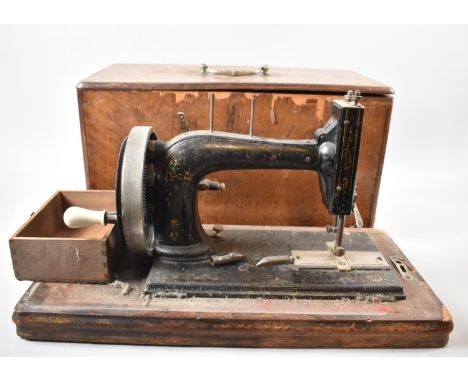 An Early Cased Manual Sewing Machine, Case and Machine in Need of Attention 