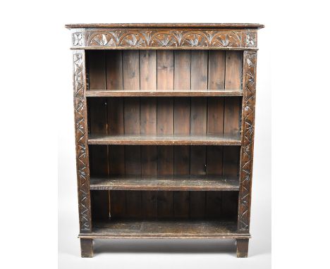 An Edwardian Carved Oak Four Shelf Open Bookcase, 92cm Wide 