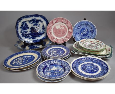 A Collection of Various Transfer Printed Items to comprise Spode Blue Room Collection Greek Pattern Shallow Bowl, Willow Patt