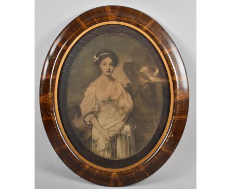 An Oval Framed Monochrome Print of a Maiden, 62x51cm Overall 