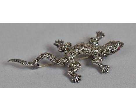 A Silver Salamander Brooch with Ruby Eyes, French Hallmark 