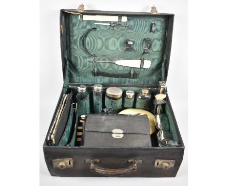 A Late Victorian/Edwardian Gents Travelling Case with Fitted Interior Containing Bottles and Boxes, Shoe Horn and Button Hook