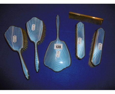 SILVER, BLUE ENAMEL LADIES DRESSING TABLE SET