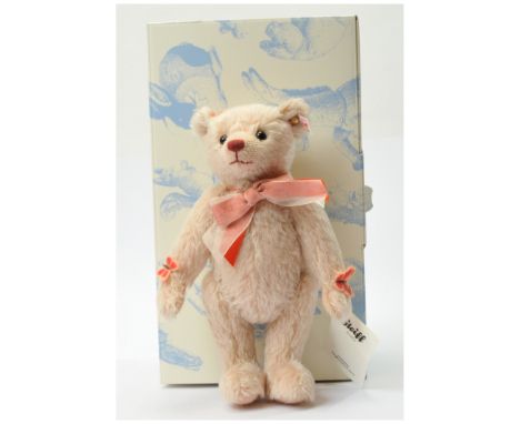 Steiff Sommer 2013 teddy bear, white tag 673672, pale pink mohair, wine stitched nose, felt butterfly decoration, fully joint