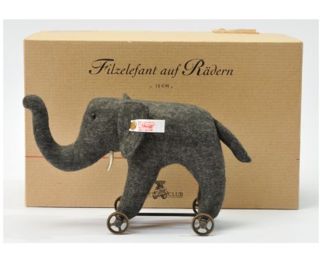 Steiff&nbsp;Club Edition Elephant on Wheels,&nbsp;white tag&nbsp;420412, LE to the year 2004, grey felt, with certificate, Ne