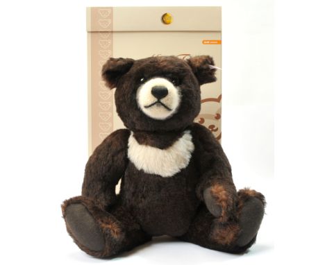 Steiff Moon Ted, white tag 662423, limited edition of 2000, dark brown and cream alpaca teddy bear, tilt growler, certificate