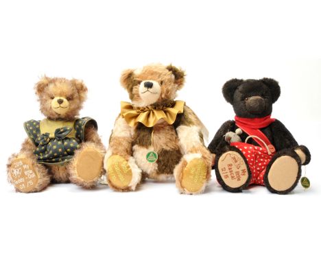 Hermann Spielwaren teddy bear trio including: (1) Festival Bear 2016, LE 65/100, brown, beige and cream mohair, tilt growler,