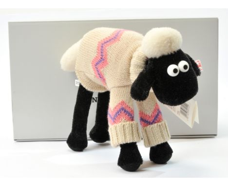 Steiff Shaun the sheep (from Aardman animations), white tag 690129, LE 1976, white and black wool, knitted jumper, swing labe