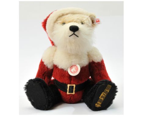 Steiff musical Santa, white tag 006029, LE 57/1225, red and white mohair, wool plush to shoulders, musical notes stitched int