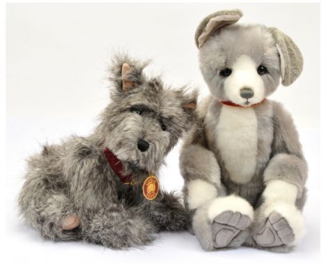 Charlie Bears pair of dogs including: (1) Difor terrier dog, 2013, CB 631237, LE 600, designed by Heather Lyell, grey and lig