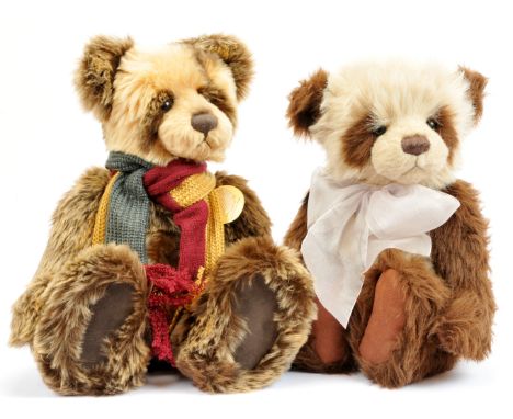Charlie Bears pair of panda bears includes: (1) Ade, CB09064, LE 2600, designed by Isabelle Lee, blonde and brown plush, with