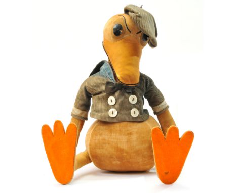 Disney Donald Duck vintage doll, designed by Charlotte Clark, American, 1930s, in a rare larger 16" size, with applied oilclo