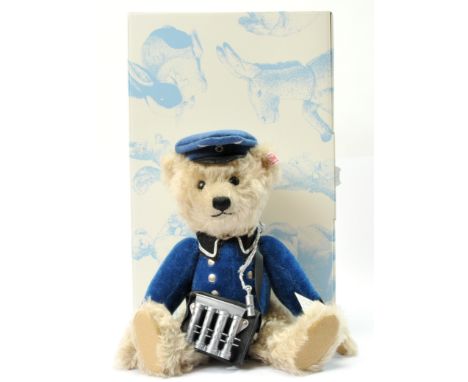 Steiff Trambahnschaffner der Linie 8/ the teddy bear Tram Conductor, white tag 657283, LE 1000, 2011, grey mohair, German exc